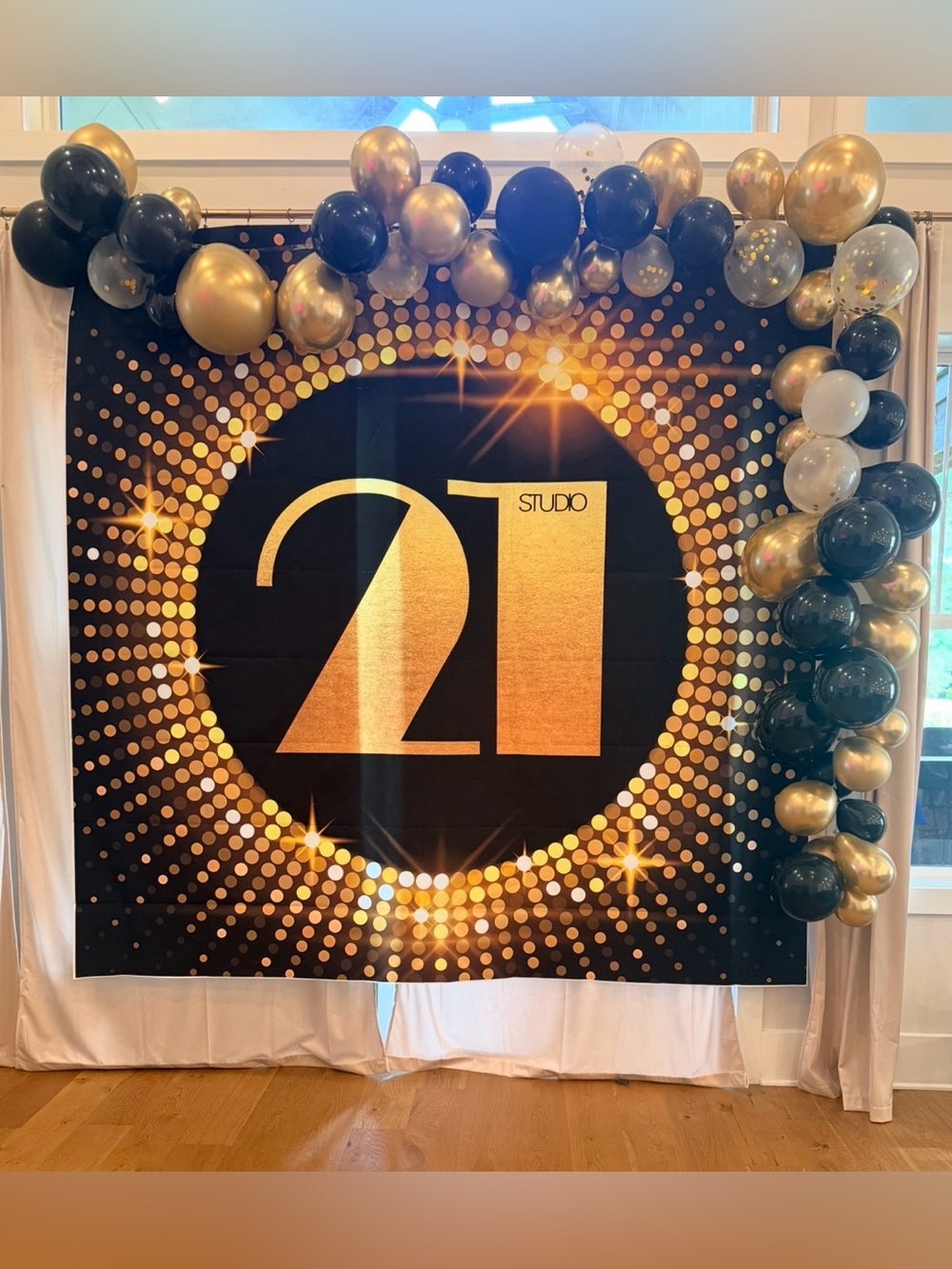 Studio Black and Gold 21 Logo Party Backdrop for 21st Birthday or Anniversary